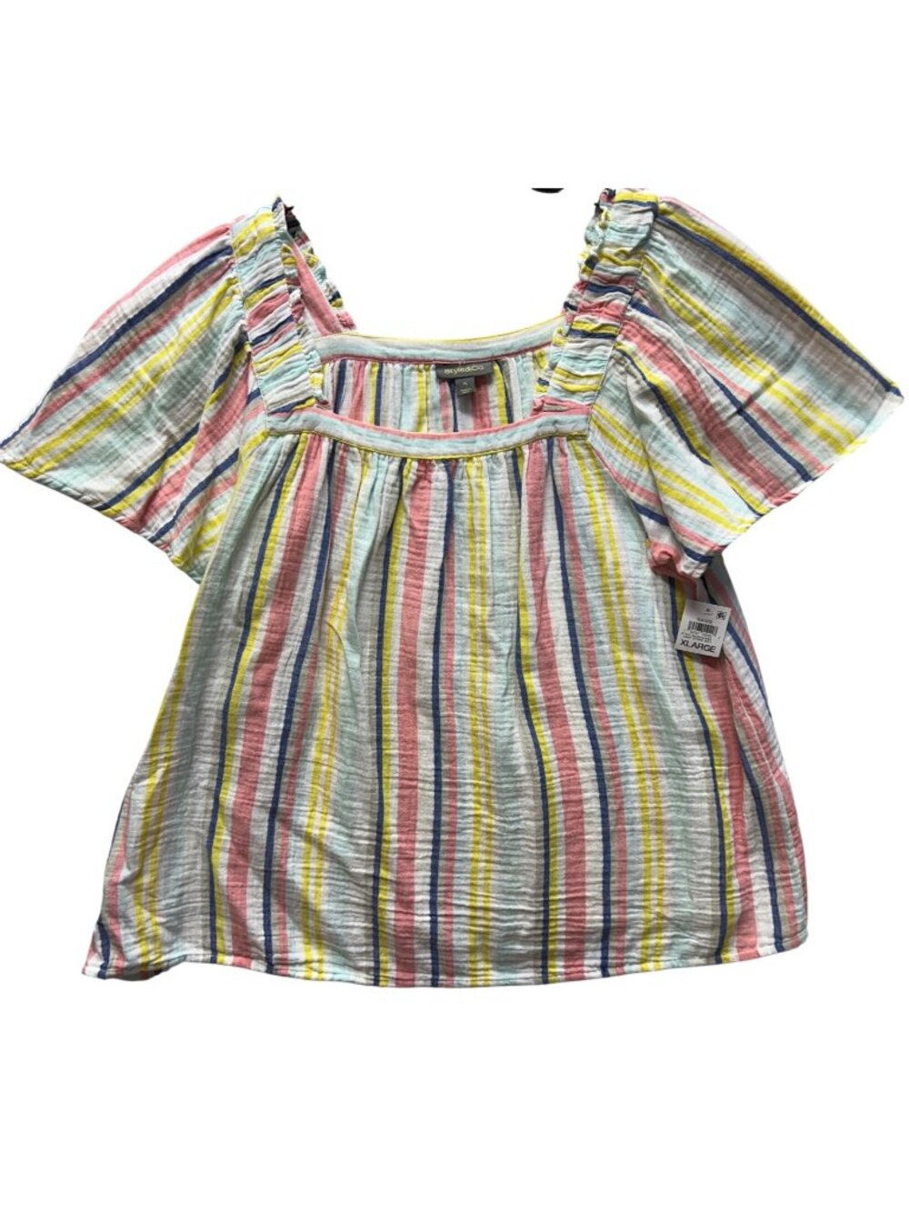 Style & Co Womens Gauze Striped Top XL Multi-Color Lightweight Short Sleeve
